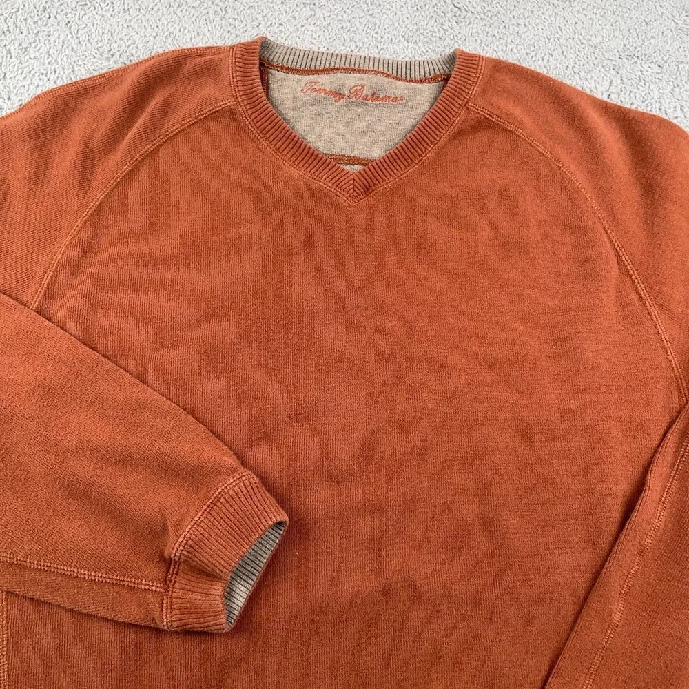 Tommy Bahama Sweater Mens XL Orange V Neck Pullover Cotton Sweatshirt Casual